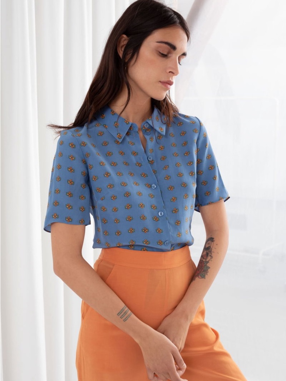 NWT & Other Stories Blue Floral Button-Front Women's Shirt